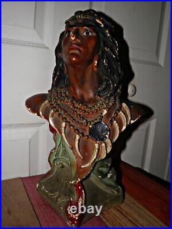 Rare VINTAGE Hiawatha Native American bust 20 plus tall Beautiful DETAIL BIN