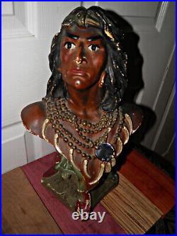 Rare VINTAGE Hiawatha Native American bust 20 plus tall Beautiful DETAIL BIN