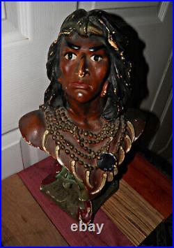 Rare VINTAGE Hiawatha Native American bust 20 plus tall Beautiful DETAIL BIN