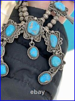 Rare Vintage 1940s Sterling Silver Squash Blossom Turquoise Native American