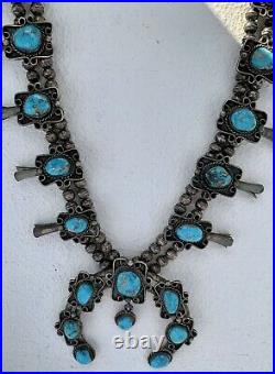 Rare Vintage 1940s Sterling Silver Squash Blossom Turquoise Native American