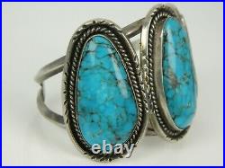 Rare Vintage 1974 Sue George Navajo Turquoise Sterling Silver Wire Cuff Bracelet