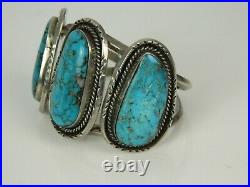 Rare Vintage 1974 Sue George Navajo Turquoise Sterling Silver Wire Cuff Bracelet