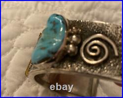 Rare Vintage A. Marion, Native Sterling Silver Turquoise Cuff Bracelet 43.9grams