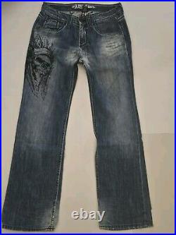 Rare Vintage AFFLICTION Denim Jeans Native American SKULL Straight 32x32 USA