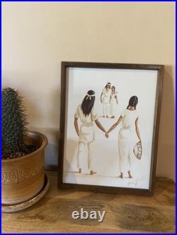 Rare Vintage Adam Shields Oil Painting Men & Women Meeting Native American Art