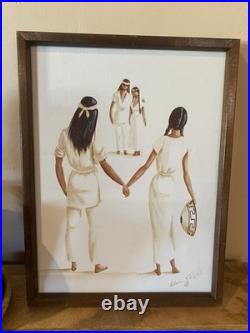 Rare Vintage Adam Shields Oil Painting Men & Women Meeting Native American Art