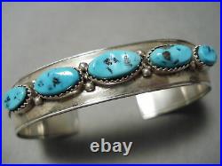 Rare Vintage Apache Turquoise Sterling Silver Native American Natural Bracelet