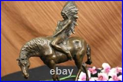 Rare Vintage Armor Bronze Native American Indian Warrior Riding Horse Figure Art