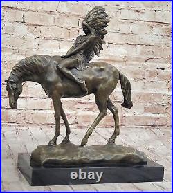 Rare Vintage Armor Bronze Native American Indian Warrior Riding Horse Figurine