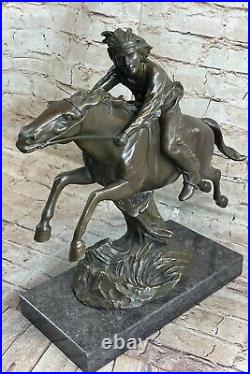Rare Vintage Armor Bronze Native American Indian Warrior Riding Horse Figurine