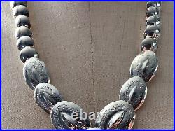 Rare Vintage Authentic Native American Indian Navajo Sterling Silver Necklace Nr