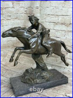 Rare Vintage Genuine Bronze Native American Indian Warrior Riding Horse Figurine