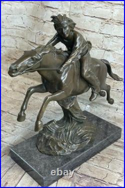 Rare Vintage Genuine Bronze Native American Indian Warrior Riding Horse Figurine