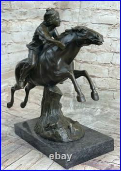 Rare Vintage Genuine Bronze Native American Indian Warrior Riding Horse Figurine