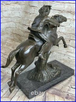 Rare Vintage Genuine Bronze Native American Indian Warrior Riding Horse Figurine