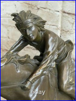 Rare Vintage Genuine Bronze Native American Indian Warrior Riding Horse Figurine