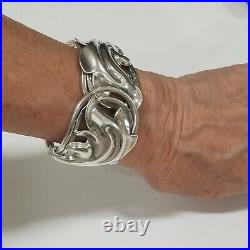 Rare Vintage Heavy Native American Hinge Sterling Silver 925 Bangle Bracelet