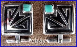 Rare Vintage Hopi Native American Sterling Silver Turquoise Petroglyph Cufflinks