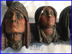 Rare Vintage Indian Faces Heads Chalkware Chiefs Busts Native American Chalk War