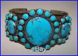 Rare Vintage Kirk Smith Turquoise Cluster Navajo Cuff Sterling Silver Bracelet