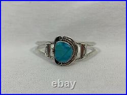Rare Vintage Native American Acoma Stamped Silver Turquoise Cuff Bracelet