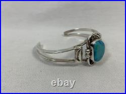 Rare Vintage Native American Acoma Stamped Turquoise Cuff Bracelet Small Wrist