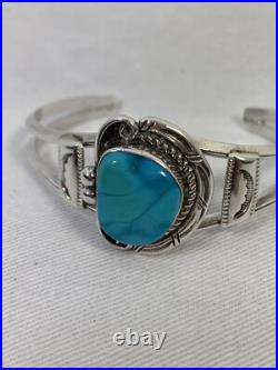 Rare Vintage Native American Acoma Stamped Turquoise Cuff Bracelet Small Wrist