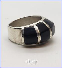 Rare Vintage Native American Black Onyx Sterling Silver Multistone Inlaid Ring