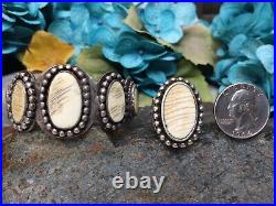 Rare Vintage Native American Navajo Bone Sterling Silver Cuff Bracelet & Ring