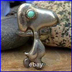 Rare Vintage Native American Navajo Snoopy Sterling Silver Turquoise Ring 8.5