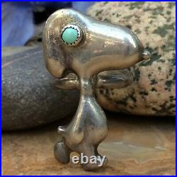 Rare Vintage Native American Navajo Snoopy Sterling Silver Turquoise Ring 8.5
