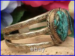 Rare Vintage Native American Navajo Spiderweb Turquoise Sterling Cuff Bracelet