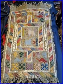 Rare Vintage Native American Navajo Woven Horses Wall Hanging Rug Tapestry