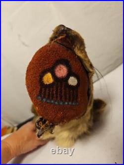 Rare Vintage Native American Preserved Fox Horned Ceremonial Rattle Noise Maker