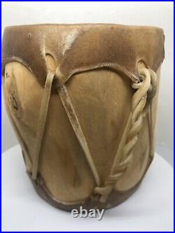 Rare Vintage Native American Southwest Double Sided Rawhide Leather Log Drum
