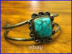 Rare Vintage Native American Sterling Silver Turquoise Cuff Bracelet