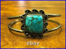 Rare Vintage Native American Sterling Silver Turquoise Cuff Bracelet
