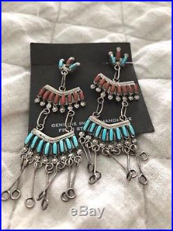 Rare Vintage Native American Zuni Sterling Turquoise Needle Point Earrings