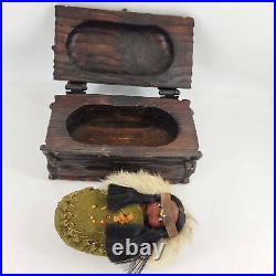 Rare Vintage Native American hand made doll in wood iron box