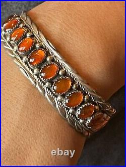 Rare Vintage Navajo Amber Cabochon Row Ss Cuff Bracelet Handmade By W Carviso Jr