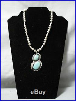 Rare Vintage Navajo Apache Turquoise Sterling Silver Leaf Necklace Old