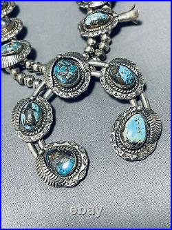 Rare Vintage Navajo Bisbee Turquoise Sterling Silver Squash Blossom Necklace