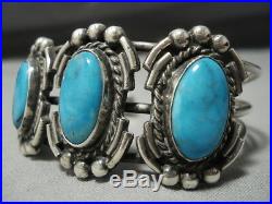 Rare Vintage Navajo Blue Gem Turquoise Sterling Silver Native American Bracelet