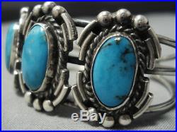 Rare Vintage Navajo Blue Gem Turquoise Sterling Silver Native American Bracelet
