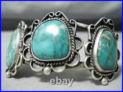 Rare Vintage Navajo Blue Thunder Turquoise Sterling Silver Bracelet Old