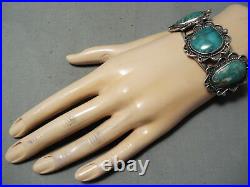 Rare Vintage Navajo Blue Thunder Turquoise Sterling Silver Bracelet Old