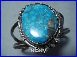 Rare Vintage Navajo Carico Lake Turquoise Sterling Silver Bracelet Old