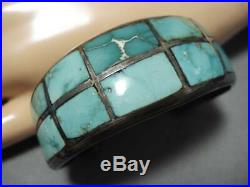 Rare Vintage Navajo Carico Lake Turquoise Sterling Silver Bracelet Old Cuff