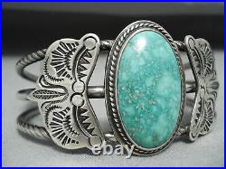 Rare Vintage Navajo Carico Lake Turquoise Twist Sterling Silver Bracelet